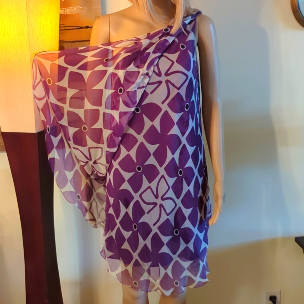 Max Studio One-Shoulder Purple Floral Print Dress